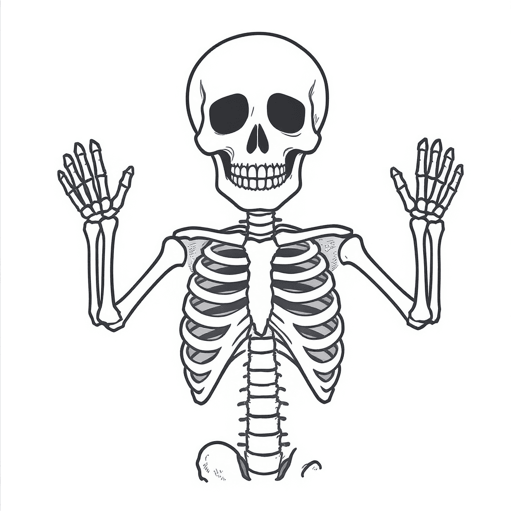 friendly skeleton waving, simple pose